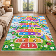 Rainbow garden hopscotch rug with numbers 1 to 20, room styling view 2