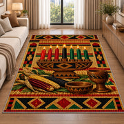 Kwanzaa Mkeka Rug in a bright living room with a sofa