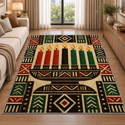 Mudcloth Kwanzaa Rug in a bright living room with a sofa