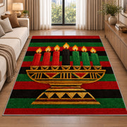 Kwanzaa Stripe Rug in a bright living room with a sofa