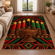 Kwanzaa Unity Cup Rug in a bright living room with a sofa