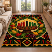 Kwanzaa Wreath Rug in a bright living room with a sofa