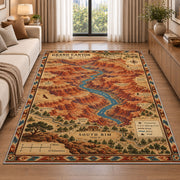 Grand Canyon South Rim map rug in a living room beside a sofa
