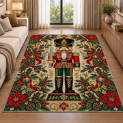 Classic Nutcracker Christmas Rug in a bright living room with a sofa