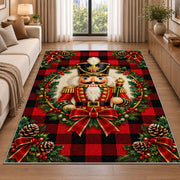 Buffalo Plaid Nutcracker Rug in a bright living room with a sofa