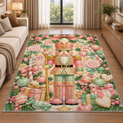Pastel Pink Nutcracker Rug in a bright living room with a sofa