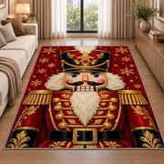 Nutcracker Portrait Christmas Rug in a bright living room with a sofa