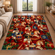 Toy Soldier Parade Christmas Rug in a bright living room with a sofa