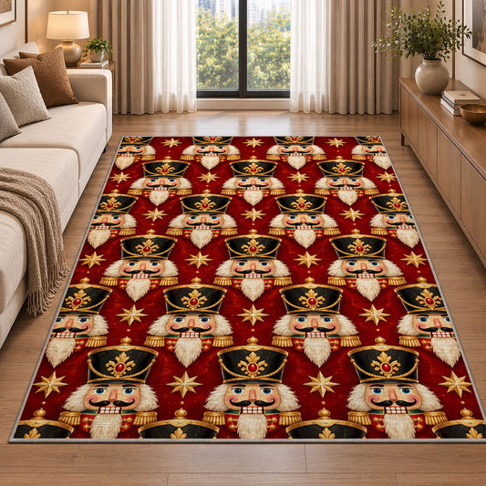 Nutcracker Heads Pattern Rug in a bright living room with a sofa