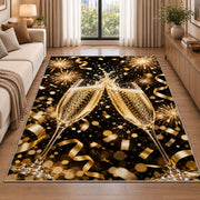 Champagne toast rug in a bright living room with a sofa