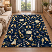 New Year party pattern rug in a bright living room with a sofa