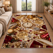 New Year party table rug in a bright living room with a sofa