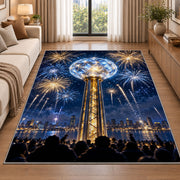 Crystal ball drop rug in a bright living room with a sofa