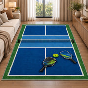 Pickleball Court Rug in a bright living room with a sofa