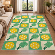 Retro Checkered Pickleball Rug in a bright living room with a sofa