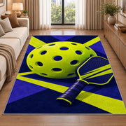 Giant Pickleball Rug in a bright living room with a sofa