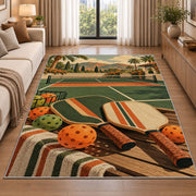 Vintage Pickleball Court Rug in a bright living room with a sofa