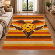 Retro Stripe Pickleball Rug in a bright living room with a sofa