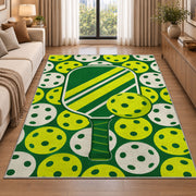 Pickleball Holes Pattern Rug in a bright living room with a sofa