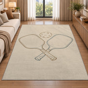 Minimalist Pickleball Line Art Rug in a bright living room with a sofa