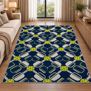 Pickleball Paddle Lattice Rug in a bright living room with a sofa