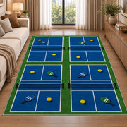 Pickleball Club Courts Rug in a bright living room with a sofa