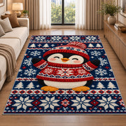 Nordic Sweater Penguin Rug in a bright living room with a sofa