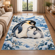Mother and Baby Penguin Rug in a bright living room with a sofa