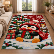 Christmas Penguin Rug in a bright living room with a sofa