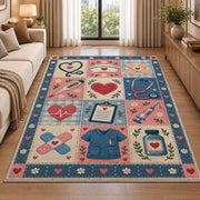 Nurse Patchwork Rug in a bright living room with a sofa