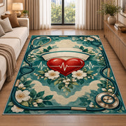 Nurse Cap Heart Rug in a bright living room with a sofa