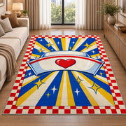 Retro Nurse Cap Sunburst Rug in a bright living room with a sofa
