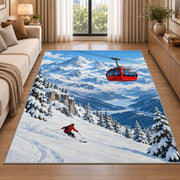 Alpine gondola rug in a bright living room with a sofa