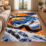Ski goggles reflection rug in a bright living room with a sofa