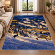 Night skiing resort rug in a bright living room with a sofa