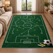 soccer tactics chalkboard rug in a bright living room with a sofa