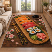 Sushi Platter Rug in a bright living room with a sofa