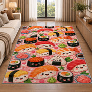 Kawaii Sushi Rug in a bright living room with a sofa