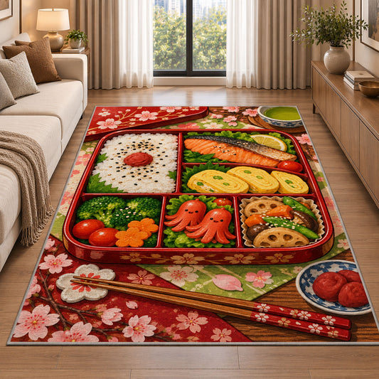 Bento Box Rug in a bright living room with a sofa