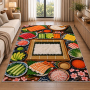 Sushi Making Rug in a bright living room with a sofa