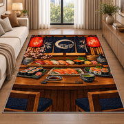 Sushi Bar Rug in a bright living room with a sofa