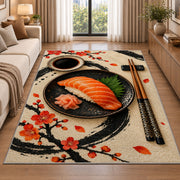 Minimalist Sushi Rug in a bright living room with a sofa