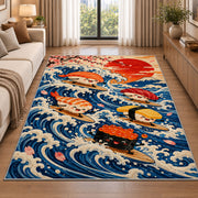 Surfing Sushi Rug in a bright living room with a sofa