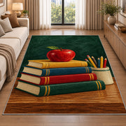 Teacher Apple Rug in a bright living room with a sofa