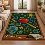Chalkboard Doodle Rug in a bright living room with a sofa