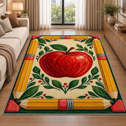 Pencil Frame Apple Rug in a bright living room with a sofa