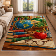 Vintage Globe Teacher Rug in a bright living room with a sofa