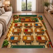 Classroom Desks Rug in a bright living room with a sofa