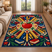 School Supplies Mandala Rug in a bright living room with a sofa