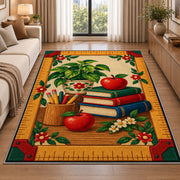 Ruler Border Teacher Rug in a bright living room with a sofa